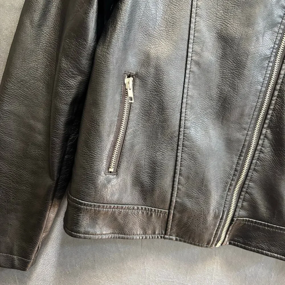 Forever 21 Girls Black Moto Faux Leather Jacket Size 13/14 Biker Rockstar